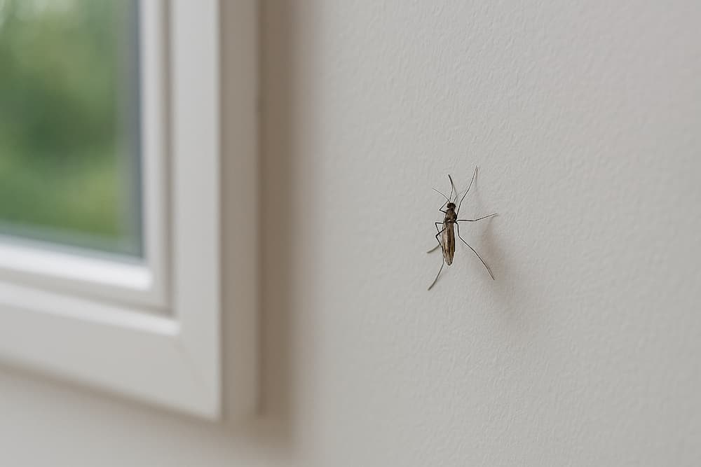 Mosquito pequeña posado en pared